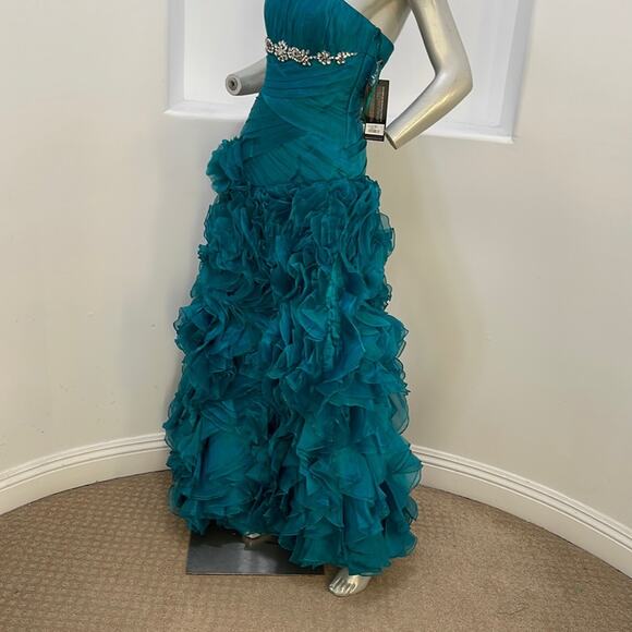 BICICI & COTY Strapless Teal Gown Rhinestones accent Size S Special Occasion NWT - Picture 3 of 15